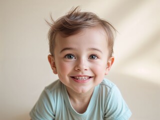 Fototapeta premium a cute handsome toddler boy wearing casual clothes smiling happily wearing casual clothes plain background portrait shot