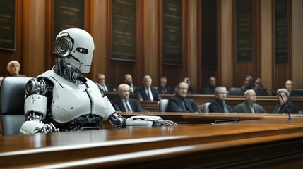 Fototapeta premium AI robot presiding over a government meeting.