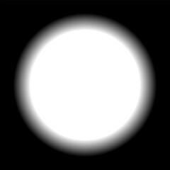 Glowing white circle on black background.Neon sphere globe vector graphic illustration with empty space.