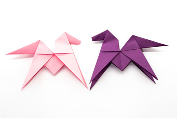 Little paper pony on white background. Origami animal. Paper crafts.