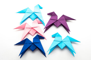 Little paper pony on white background. Origami animal. Paper crafts.