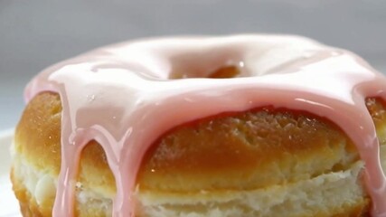 Vanilla glaze flowing on a donut with shiny, vibrant drips and ultra high-definition irresistible appeal