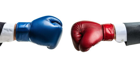 hands Put arm in suit professional wearing  two man hands in red and blue boxing
