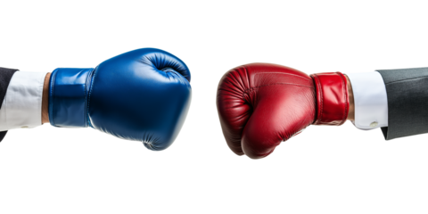 hands Put arm in suit professional wearing  two man hands in red and blue boxing