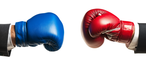 hands Put arm in suit professional wearing  two man hands in red and blue boxing