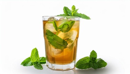 Fototapeta premium Refreshing Iced Mint Tea: A Crystal-Clear Summer Beverage