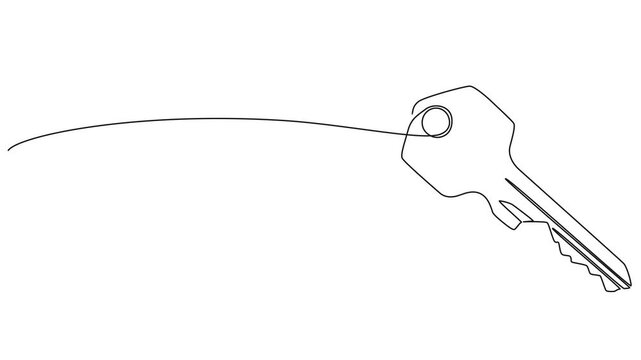 animated continuous line drawing of front door key, line art animation