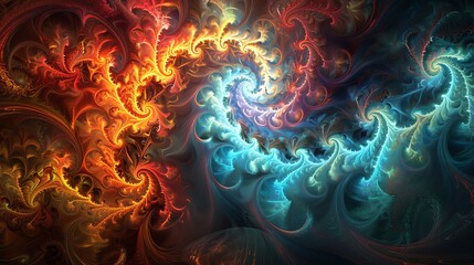 Fiery and Icy Swirls: A Dynamic Abstract Fractal Artwork