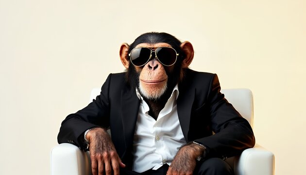 Cool Chimp in Suit: A Stylish Portrait with Sunglasses