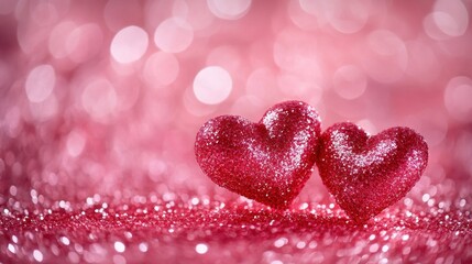 Fototapeta premium Heart-shaped bokeh lights with a soft pink background, Valentine's Day celebration