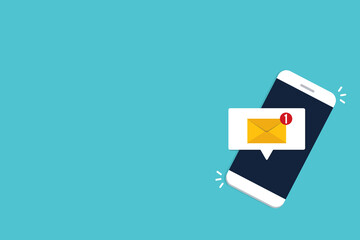 New message notification concept on smartphone. New email pop up. Incoming, open messaging. Chatting, mail, post, letter symbol, sign, emblem with new notification on phone or website