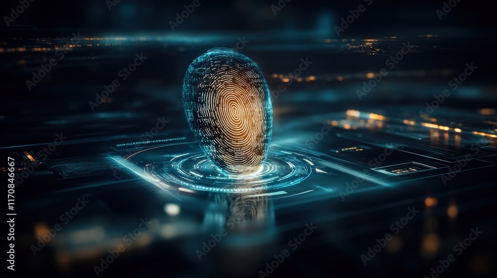 Aufkleber Futuristic digital fingerprint in a high-tech environment symbolizing security, identity verification, and innovative technology in a modern world of data protection