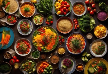 Fototapeta premium vibrant display colorful plates featuring fresh rainbow natural ingredients wholesome arrangement, lgbtq, lgbt, pride, love, equality, array, assortments