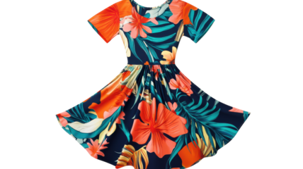 A Vibrant Summer Dress Featuring Colorful Floral Patterns Ideal for Seasonal Events and Outdoor Gatherings.
