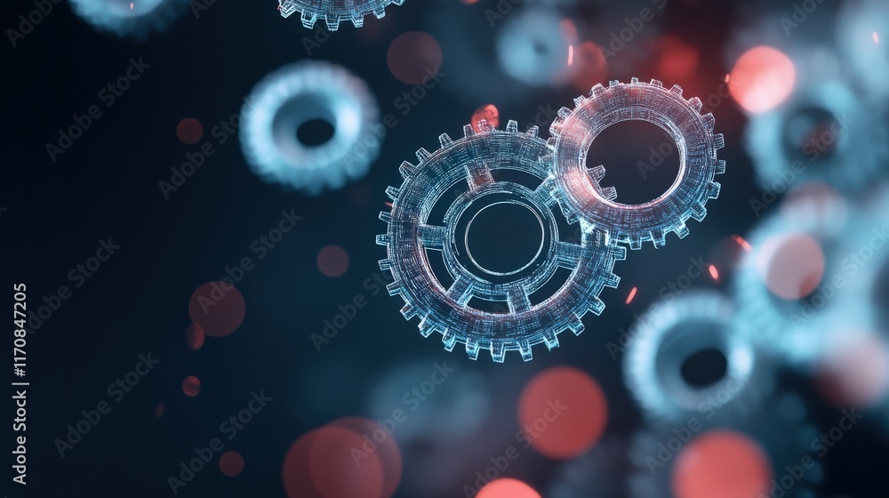 Aufkleber Abstract representation of floating transparent gears with depth and light effects showcasing innovation and technology in a modern digital environment