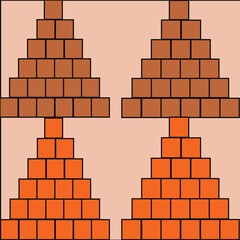Obraz premium Two Pyramids Built with Bricks on a Light Pink Background Illustrating Symmetry