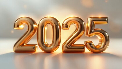 Golden 2025: Luminous Year Number in Elegant 3D Style