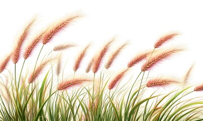 Pink and beige ornamental grass isolated on white.