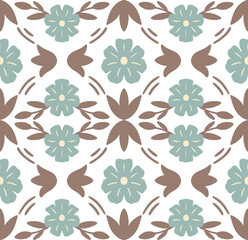 Obraz premium Seamless Floral Pattern with Light Blue and Brown Flowers and Leaves