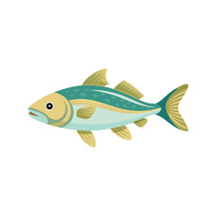 Cod Fish under water animal isolated flat vector illustration on white background