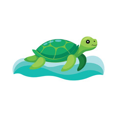  Green Turtle under water isolated flat vector illustration on white background.