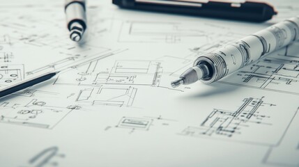 Detailed Mechanical Schematics on Clean Working Surface