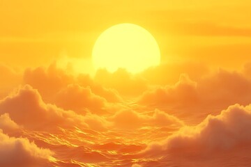 Fototapeta premium Golden sunset over a sea of clouds.