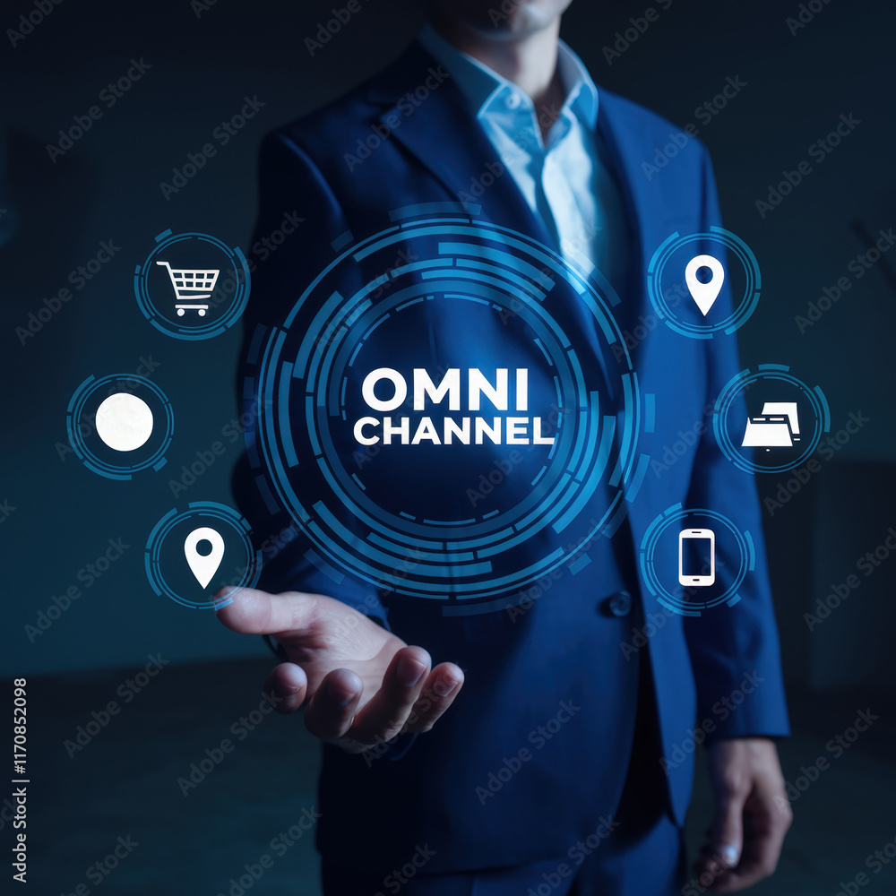 Poster comprehensive omni channel marketing concept to enhance customer engagement across multiple platform