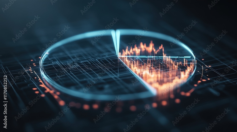 Poster High-tech Data Visualization with Circular Chart and Dynamic Financial Graph on a Futuristic Digital Background, Perfect for Business and Technology Themes