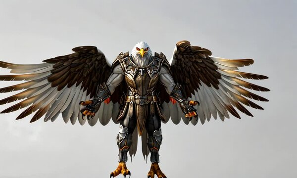 A majestic humanoid eagle warrior with intricate armor and large wings.