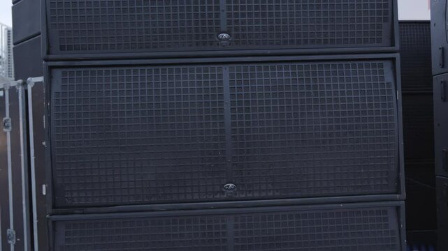 A Large Sound System Stack Designed Specifically for Events and Concerts in Various Venues. Clip