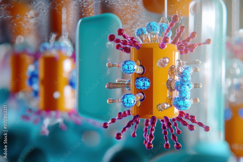 Poster detailed representation of virus structure in a scientific laboratory setting