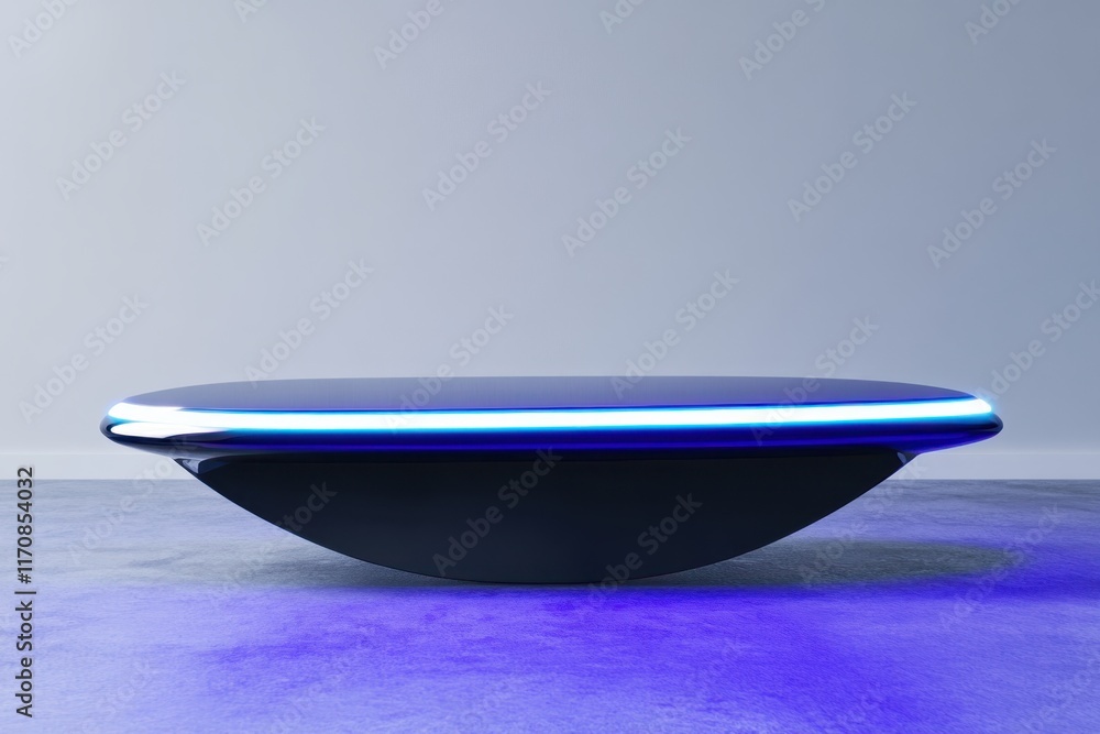 Poster modern coffee table with illuminated design in minimalist setting