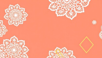 Coral Background with White Floral Lace Designs