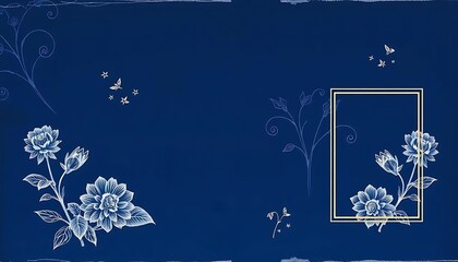 Elegant Blue Floral Design With Gold Frame