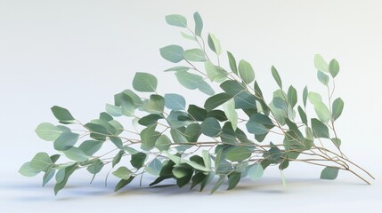 Light green eucalyptus branches, soft light, studio shot.