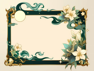 Elegant floral frame with a moon and stars. Perfect for invitations, announcements, or adding a touch of whimsy to your designs.