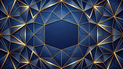 Intricate abstract polygonal pattern in dark blue hue with intricate golden accents and subtle shading for a sophisticated and luxurious feel, abstract, geometric