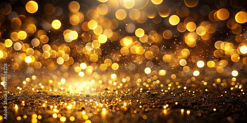 Poster golden bokeh lights dance across a surface, creating a shimmering effect. this captivating display e