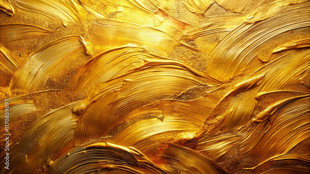 Poster a series of wavy lines and swirls in rich gold hues creates a dynamic texture. the glossy surface re