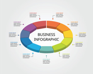 Dodecagon isometric shape template for business infographic for presentation for 11 element