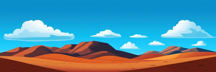 A computer generated image of a desert landscape with mountains in the background. The sky is blue and cloudy, giving the scene a moody and somewhat ominous feel