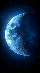 Naklejka premium Crumbling blue moon in dark space.