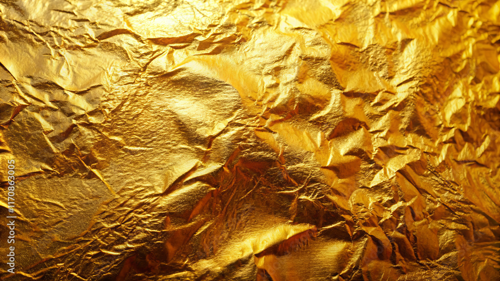 Poster a vibrant golden surface displays a rich texture with intricate wrinkles and folds that catch the li