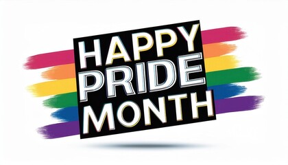 Vibrant Happy Pride Month Text in Bold Rainbow Colors with Brushstroke Effect Celebrating LGBTQ+ Community, Inclusivity, Equality, and Diversity. Perfect for Social Media Posts, Events, and Campaigns