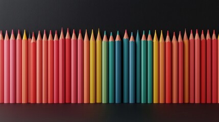 Obraz premium Colorful pencils arranged in a row on black background.