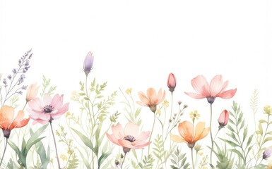 flores silvestres estilo acuarela, aislado fondo blanco