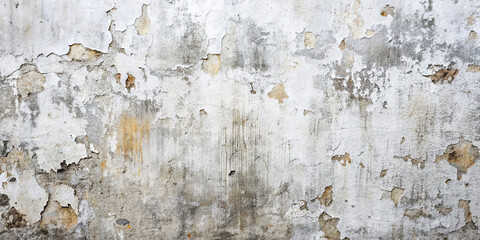 A worn concrete wall showcases peeling paint and various textures. Its surface tells a story of age and neglect, revealing hints of previous colors and styles