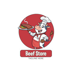 Premium Cartoon Cow Chef Logo for Food Branding