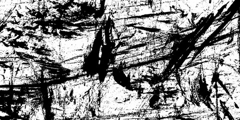 Obraz premium Vector grunge background. Black and white brush stroke pattern. Scratch grunge urban dust distressed backdrop grainy background. Rough black and white texture vector monochrome element halftone style 